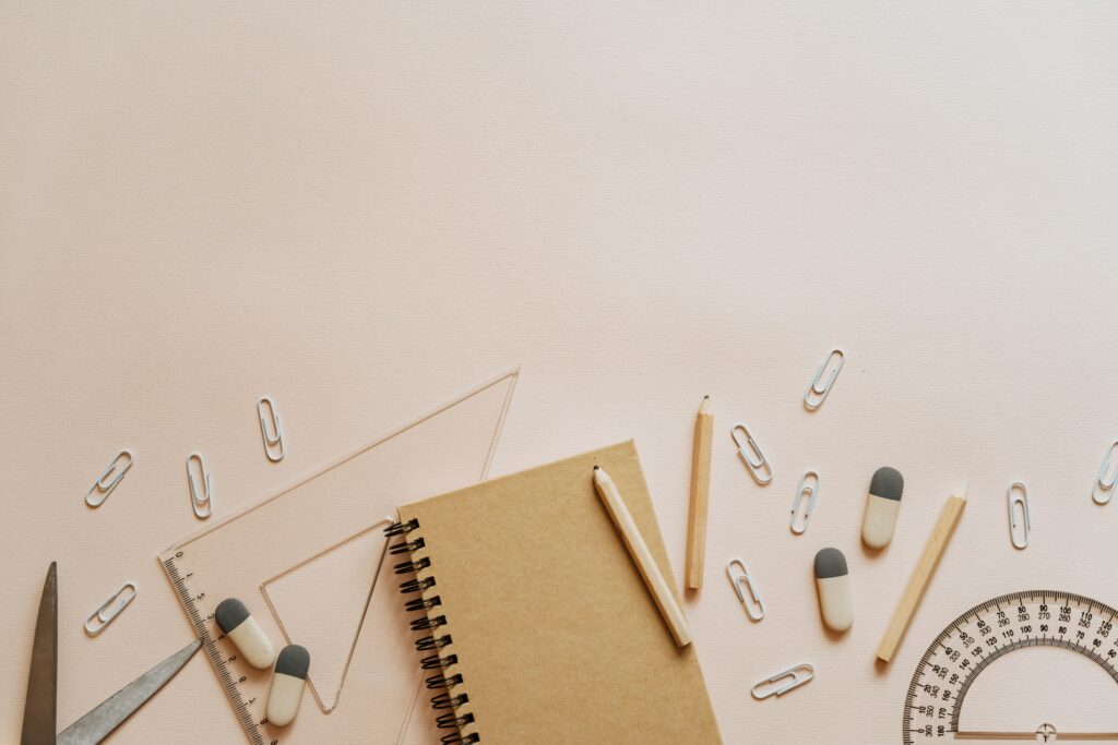 Top view of school supplies with ample copy space, perfect for educational themes.